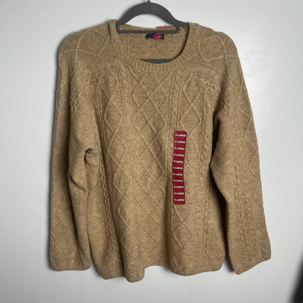 Vince Camuto Women's Warm Cozy Pullover Crew Neck Cable Sweater Latte Heather XL - Picture 3 of 11